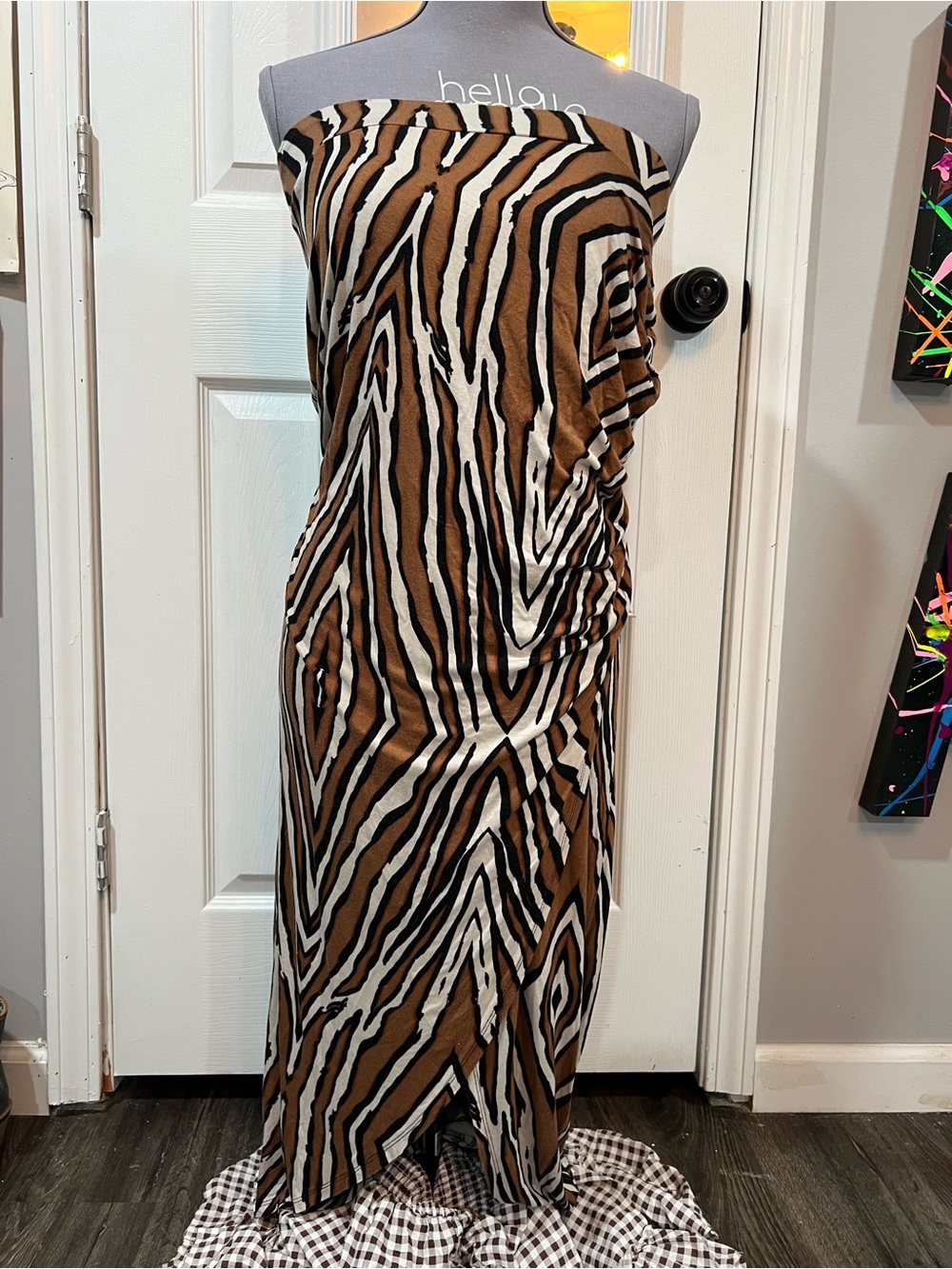 Worthington Strapless Zebra-Print Maxi Dress in Brown, Black & White